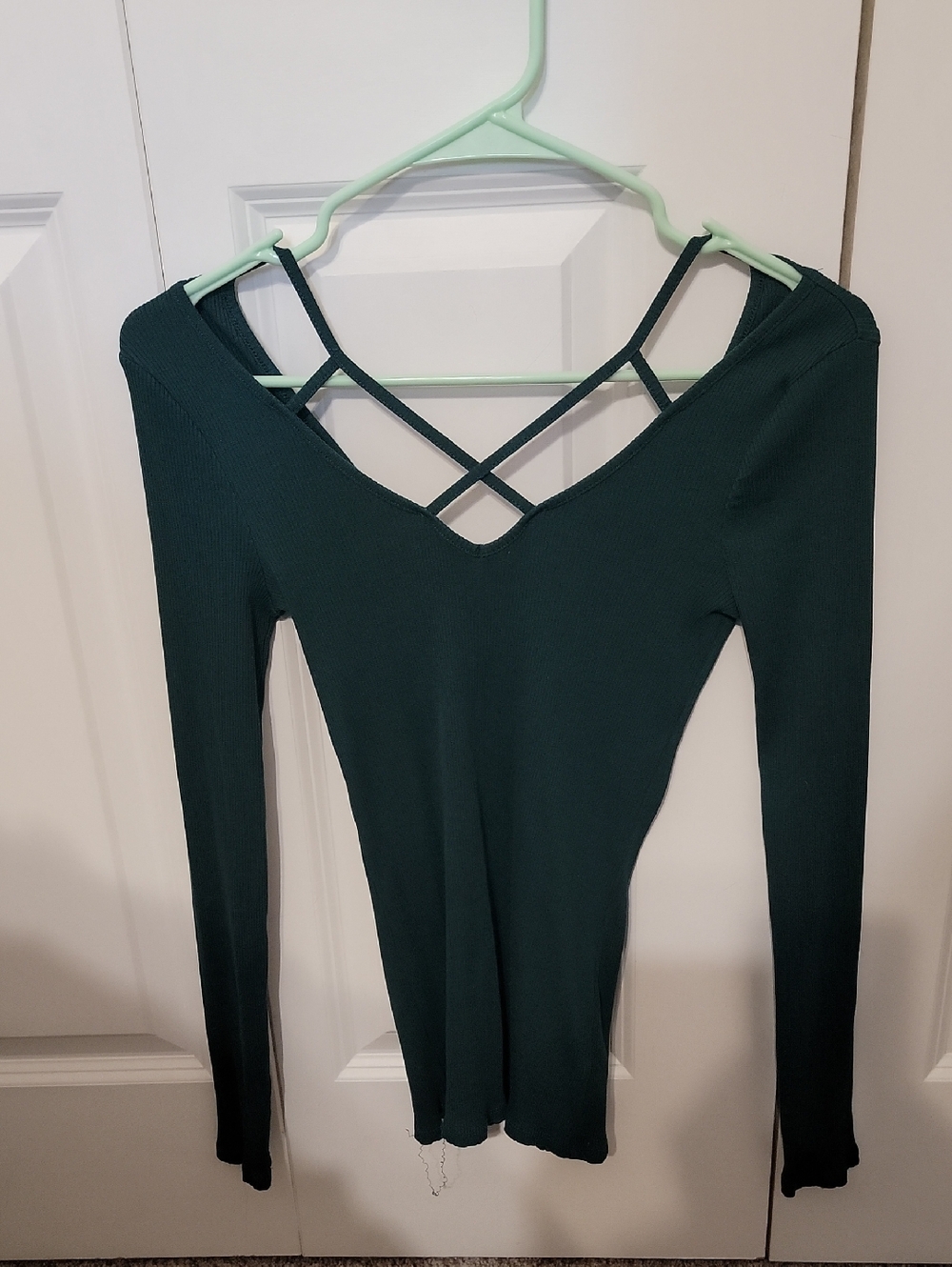 Express Teal Ribbed V-Neck Top